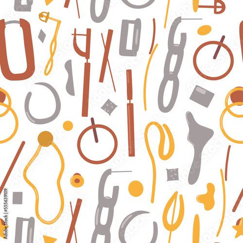 Seamless pattern with precious jewelry and bijouterie. Modern base gold and silver earrings. Flat design vector illustration