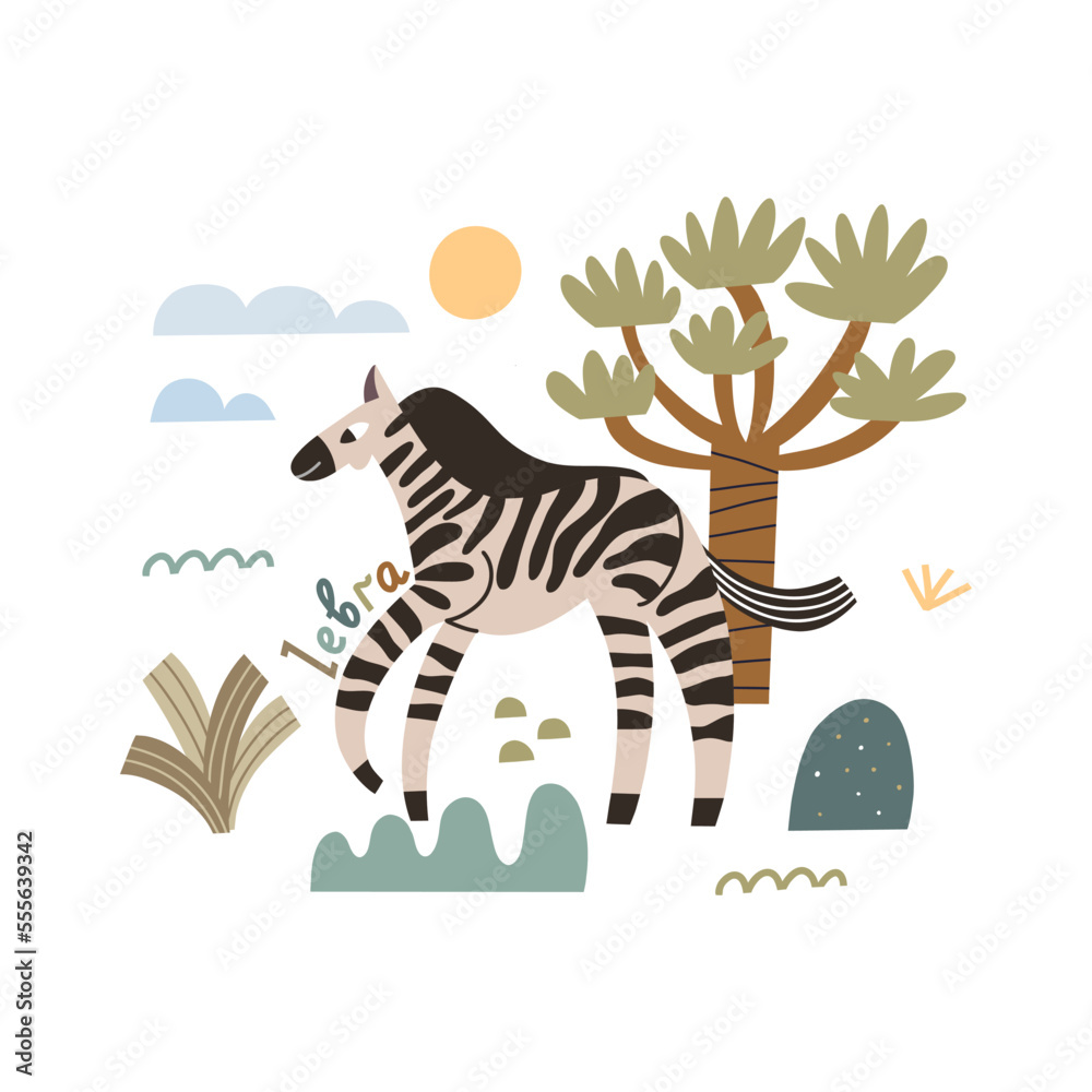 Obraz premium Fashionable zebra print. Vector safari illustration in hand drawn style.