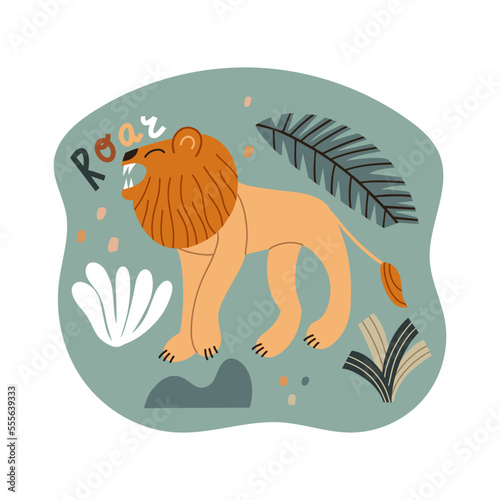 Fashionable lion print. Vector isolated illustration in hand drawn style.