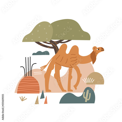 Fashionable camel print. Vector safari illustration in hand drawn style.