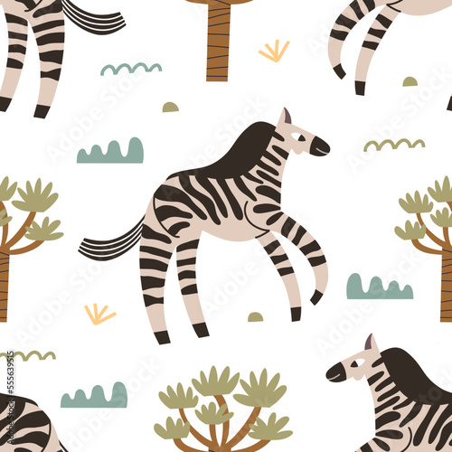 Seamless zebra pattern on a white background. Children's fashion print for te...