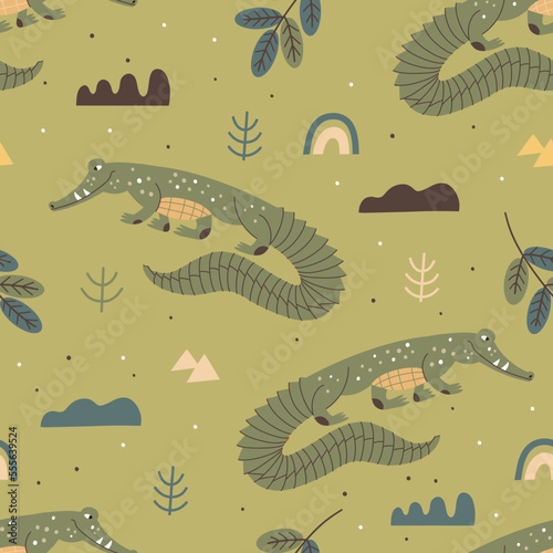 Seamless crocodile pattern. Children's fashion background.