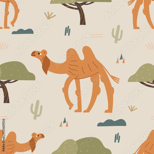 Seamless camel pattern. Children's fashion print for textiles and wallpaper.