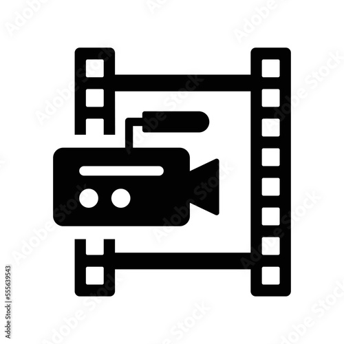 Film, photography, shoot, shooting, video, videography icon. Black vector graphics.