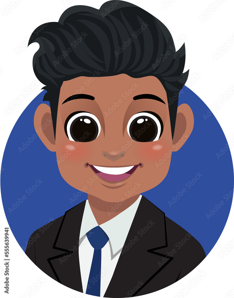 Black hair American African businessman avatar man face profile icon concept online support service male cartoon character portrait isolated flat icon