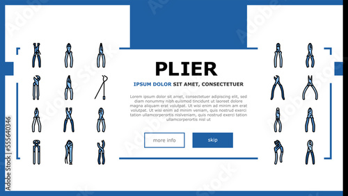 pliers equipment tool repair work landing web page vector. industry metal, handle construction, wire steel industrial clamp instrument workshop pliers equipment tool repair work Illustration