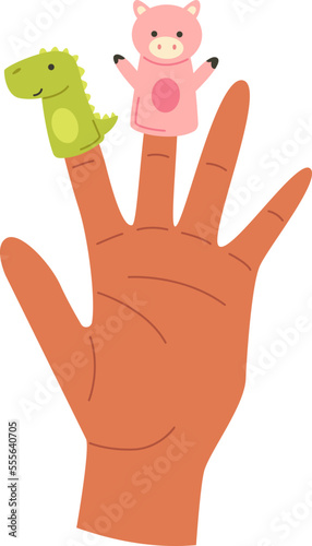 Cute soft puppets on fingers flat icon Toys for theatre
