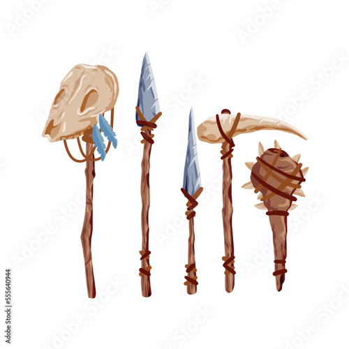 Prehistoric weapons. Set of caveman tools.