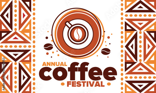 Coffee Festival. For coffee lovers. Event for professionals in the coffee industry. Cafes, restaurants and coffee roasters. Trainings for baristas from staff schools. Creative Illustration. Vector