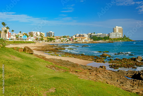 View of the beautiful beach and neighborhood Rio Vermelho in the city of Salvador in Bahia photo