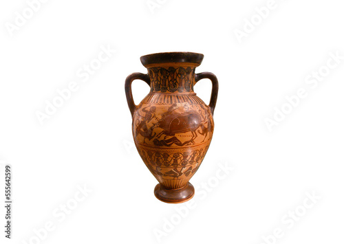 Beautiful Colorful Old Greek Amphora isolated on white background