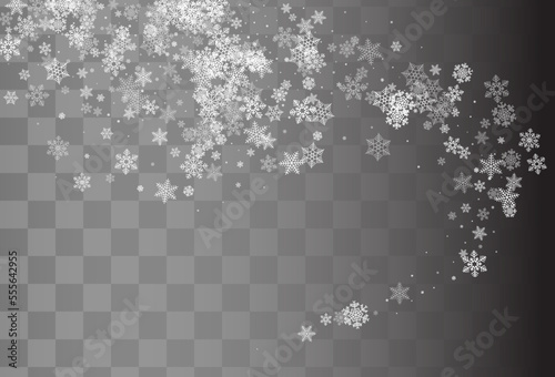 White Snowfall Vector Transparent Background. Sky