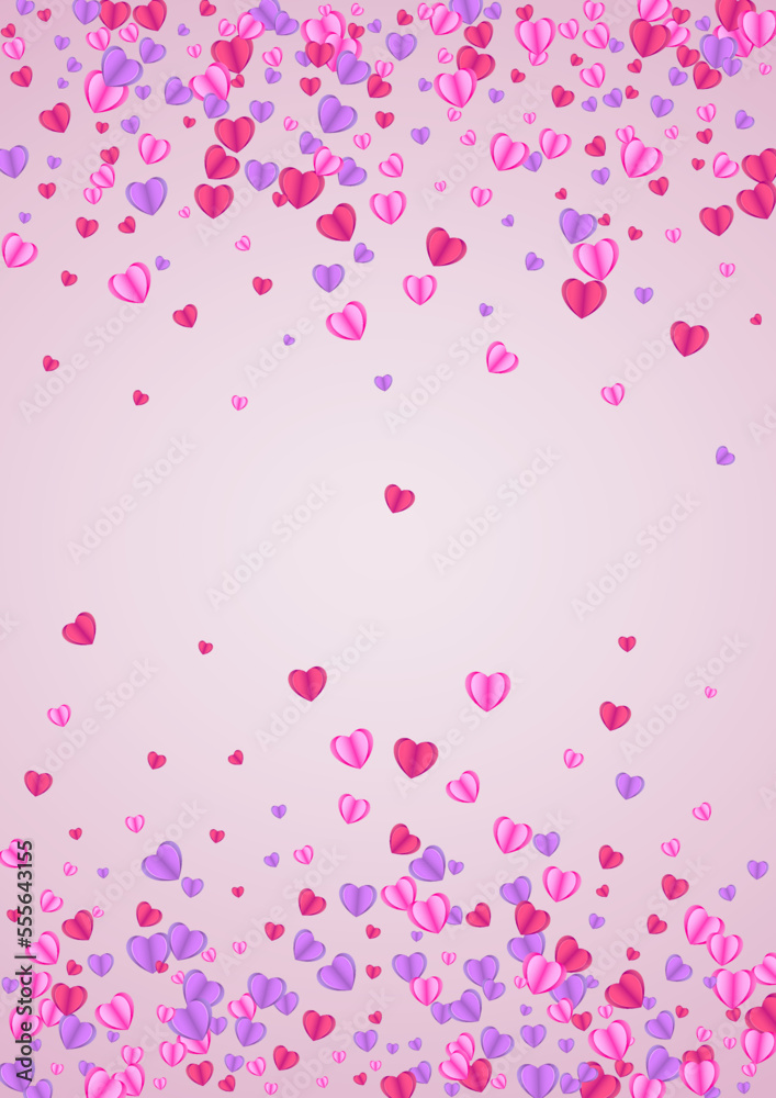 Tender Heart Background Pink Vector. Isolated Pattern Confetti. Red Blank Frame. Lilac Confetti Abstract Backdrop. Violet Gift Texture.