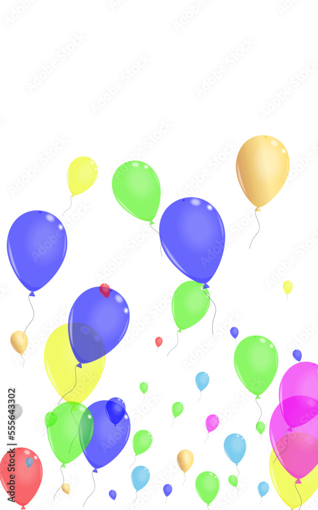 Yellow Balloon Background White Vector. Baloon Circus Design. Purple Light. Pink Flying. Confetti Rainbow Border.