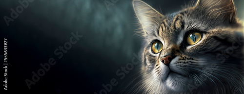beautiful european cat, banner background with wonderful lighting