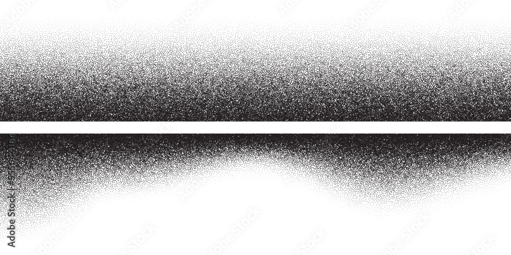 Black noise stipple dots halftone pattern on white horizontal background, grainy texture