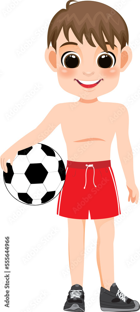 Summer boy holding football cartoon character PNG Summer boy holding football cartoon character PNG
