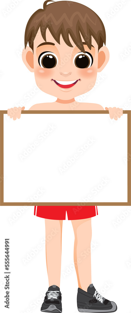 Summer boy holding white board cartoon character PNG Summer boy holding white board cartoon character PNG