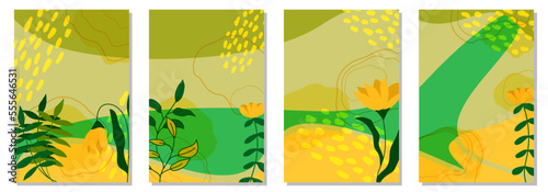 Hand painted illustrations wall arts vector. Surface pattern design. Abstract art textile design with literature or natural tropical line arts painting, Covering greetings cards, cover, print,fabrics