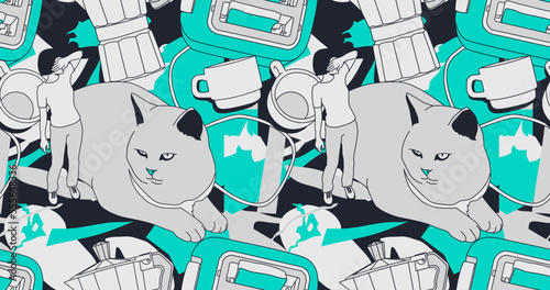 Fashion minimal illustration stylish  trippy seamless pattern design