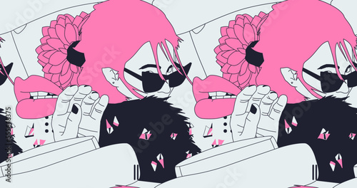 Fashion minimal illustration stylish disco girl trippy seamless pattern
