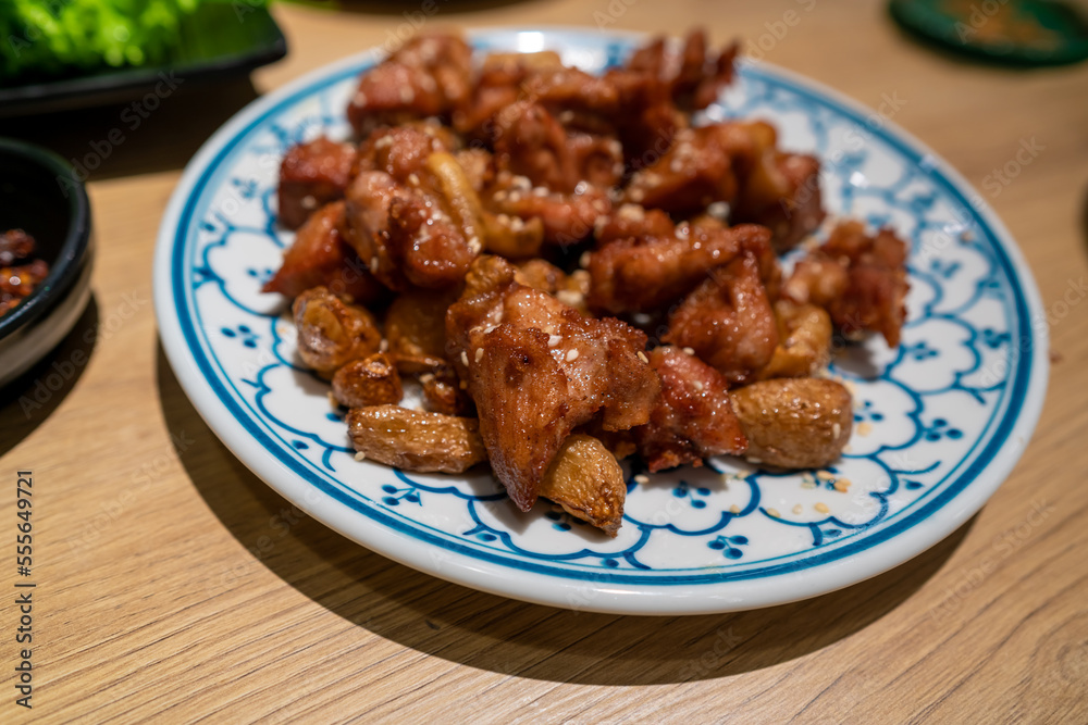 traditional smoked fried beef in Moc Chau, Vietnam. The name of the dish is traditional smoked fried beef in Moc Chau, Vietnam. The name of the dish is