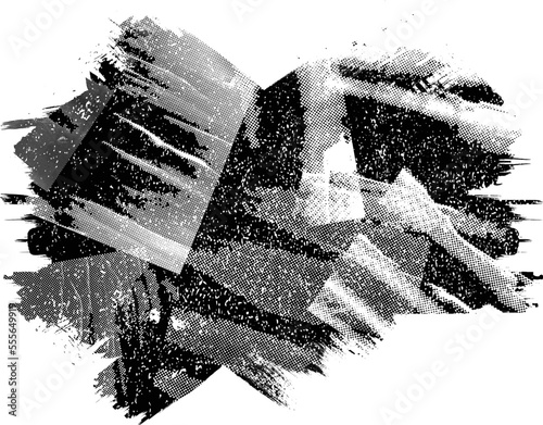 Glitch distorted grunge layer  . Noise destroyed texture . Trendy defect error shapes . Overlay grunge texture . Distressed effect .Vector shapes with a halftone dots screen print texture.