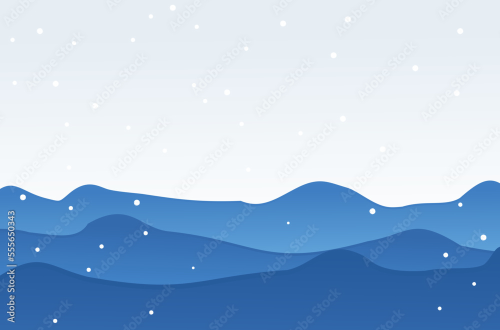 Naklejka premium Winter wallpaper with mountain and snowflakes vector illustration.