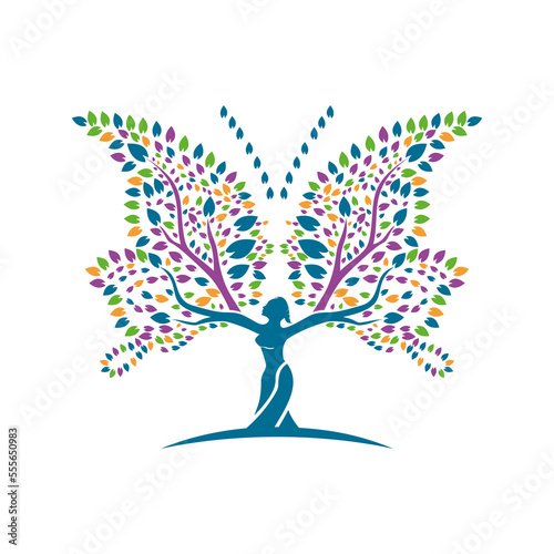 abstract art leaf, plant, people, butterfly logo vector design