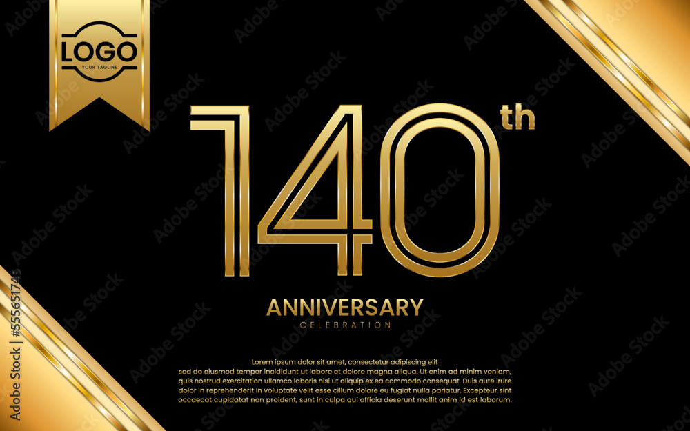 140th Anniversary Celebration. Anniversary Template Design With Golden Number and Font, Vector Template Illustration