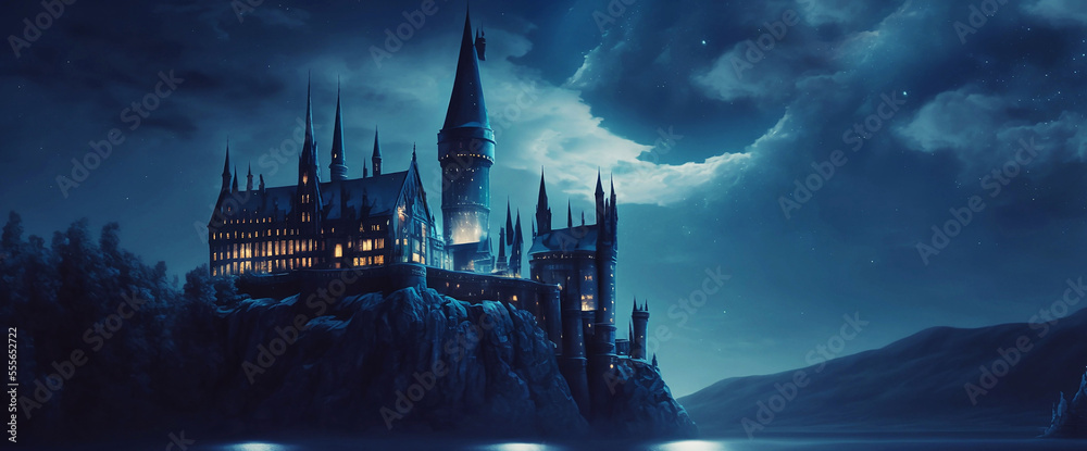 Naklejka premium A beautiful castle over mountain digital illustration