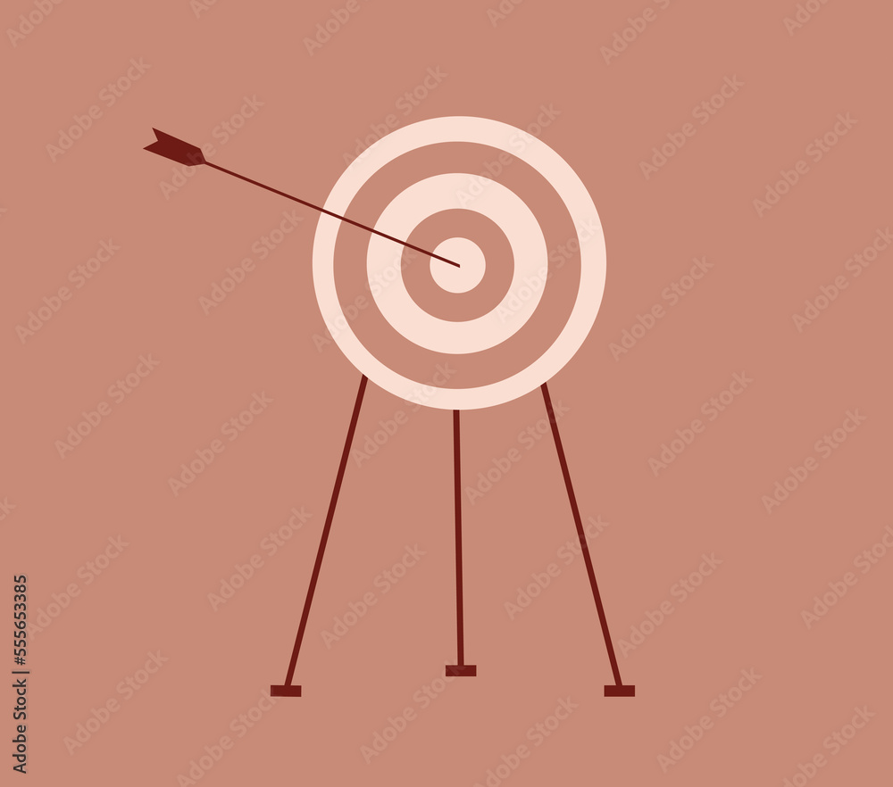 Concept of Achieving the goal or objective on the first try. An arrow hit the center or middle of the target. Concept of professional accuracy business strategy and success. Vector illustration Concept of Achieving the goal or objective on the first try. An arrow hit the center or middle of the target. Concept of professional accuracy business strategy and success. Vector illustration