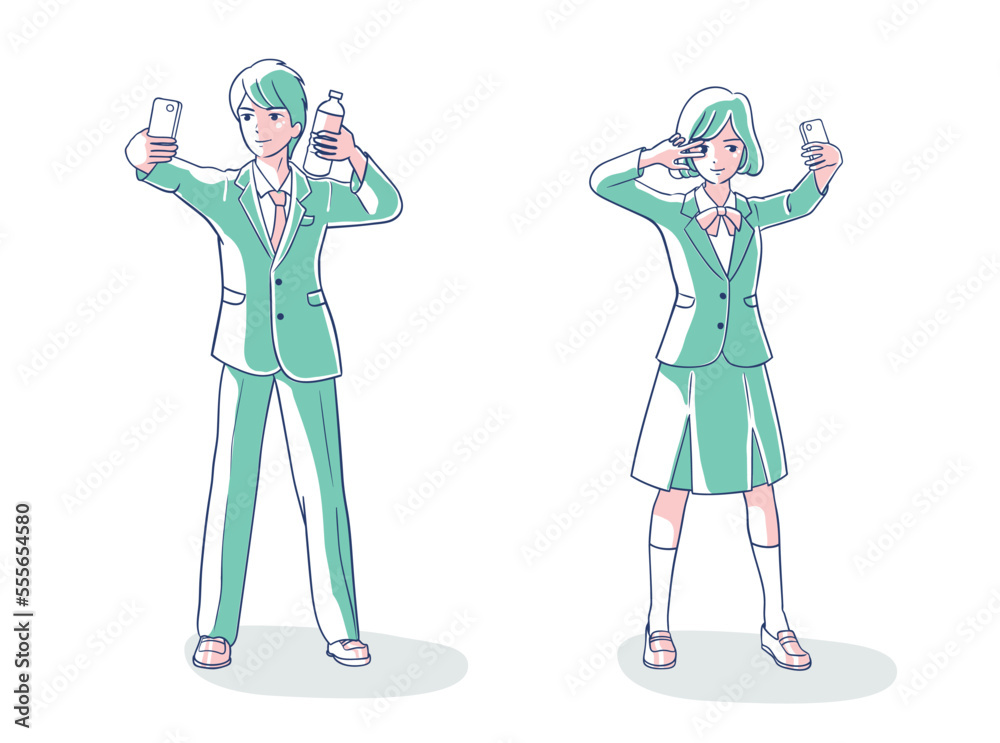 A student wearing a school uniform is taking a selfie A student wearing a school uniform is taking a selfie