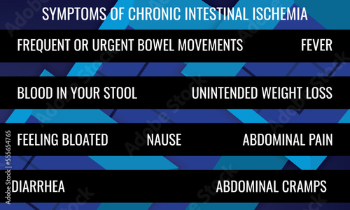 symptoms of Intestinal ischemia. Vector illustration for medical journal or brochure.