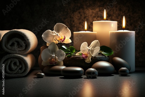 AI art  Spa beauty treatment and wellness background with massage stone  orchid flowers