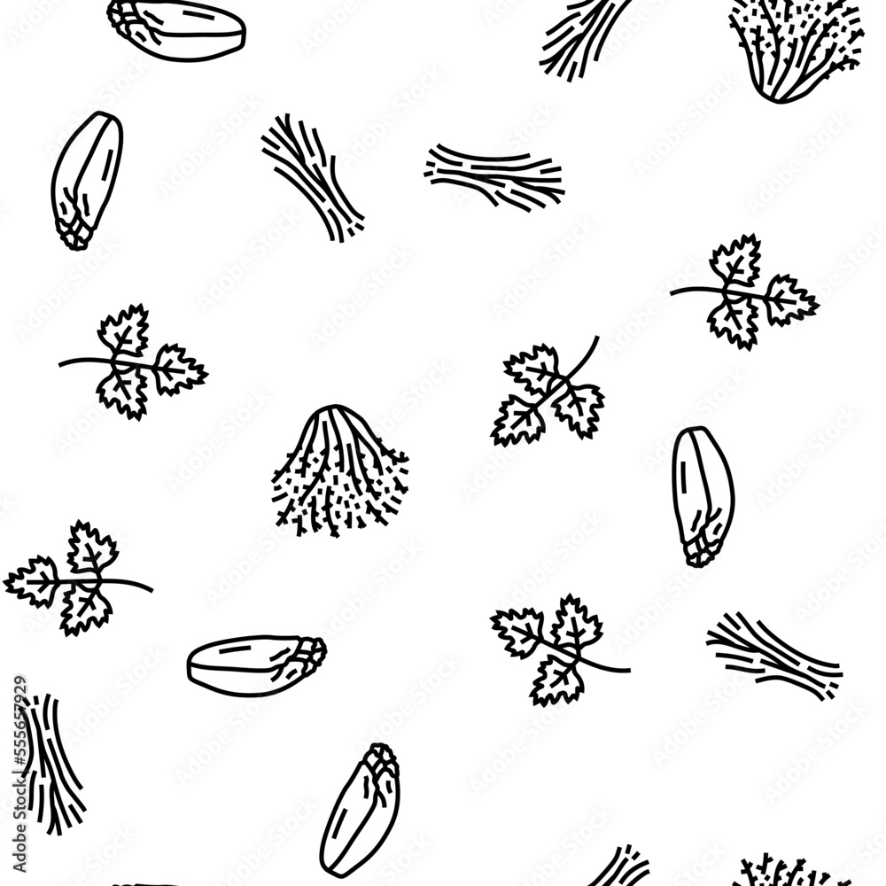 salad food healthy green fresh vector seamless pattern thin line illustration