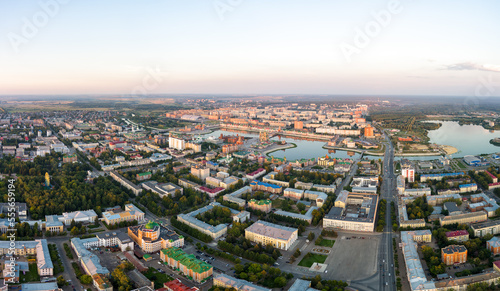 Yoshkar-Ola, Russia. Panorama of the city center during sunset. Aerial view © nikitamaykov