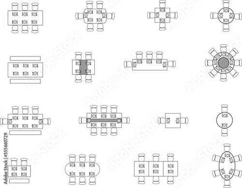 Dining table sets with dish, fork, spoon, vector illustration
