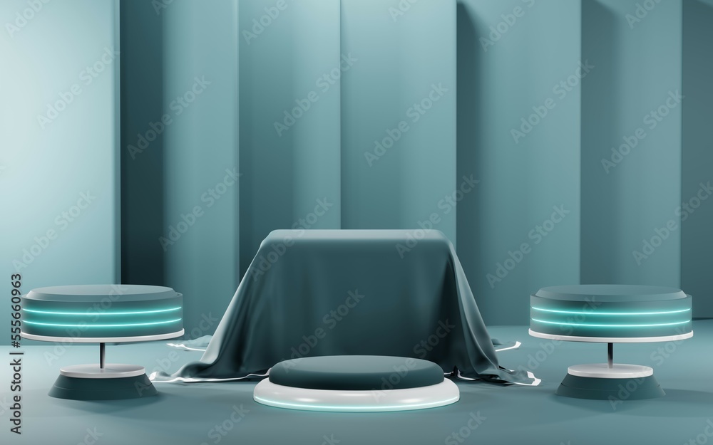 3D render of Podium background in blue tones for displaying cream products. cosmetics 3D render of Podium background in blue tones for displaying cream products. cosmetics