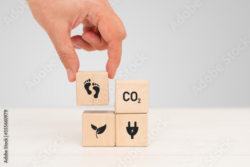 CO2, carbon footprint concept with toy blocks