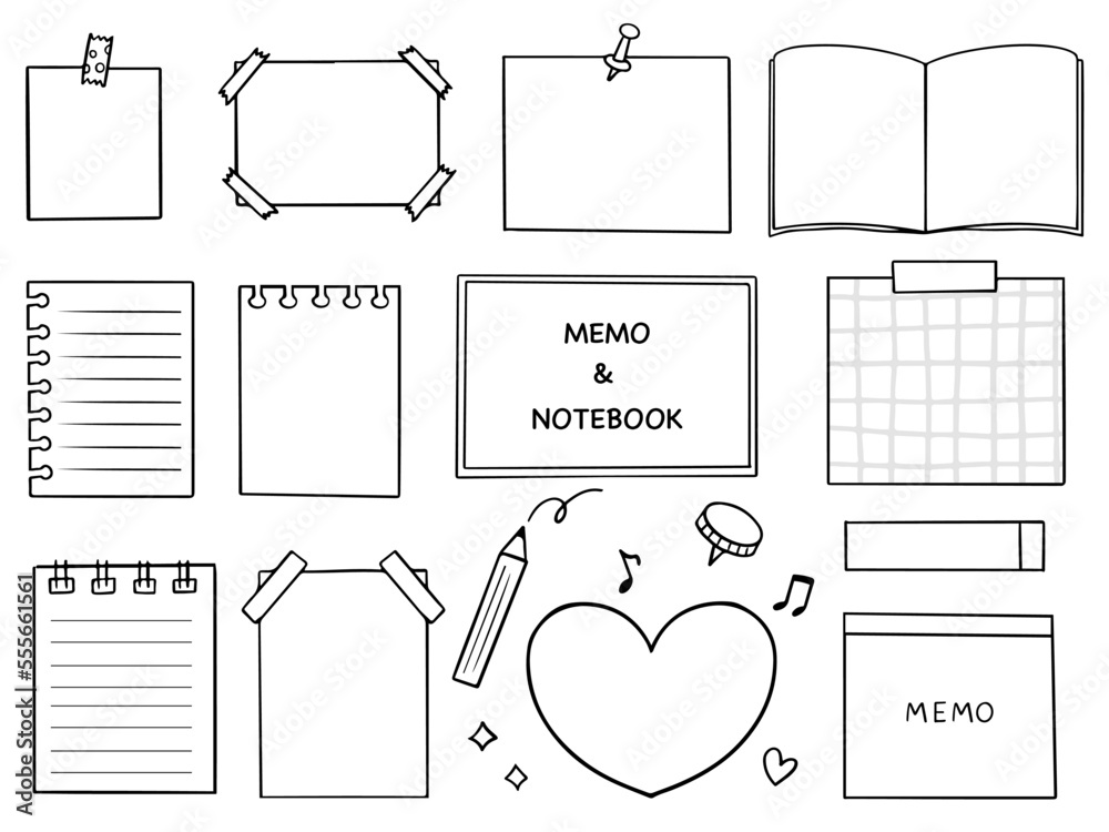 Vecteur Stock メモ帳とノートの手描きイラストセット | Adobe Stock
