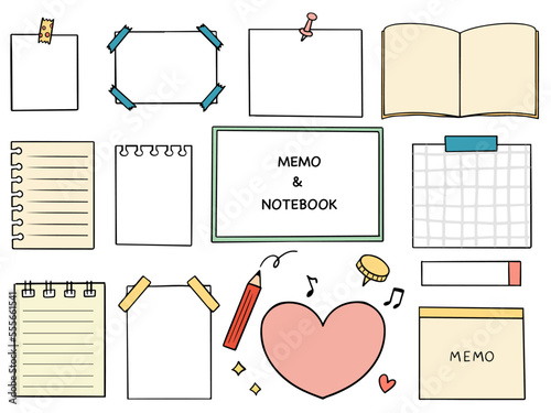 メモ帳とノートの手描きイラストセット