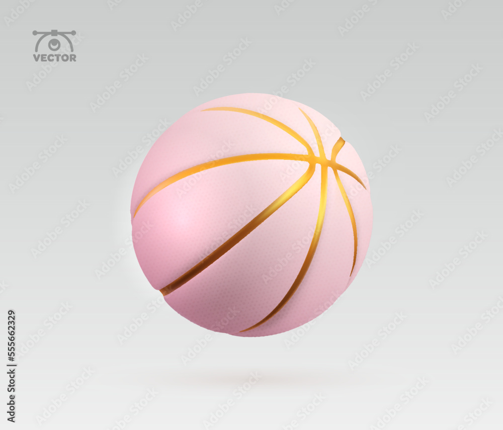 Stockvektorbilden 3d vector realistic pink and golden textured rubber  basketball isolated design element on light background. | Adobe Stock