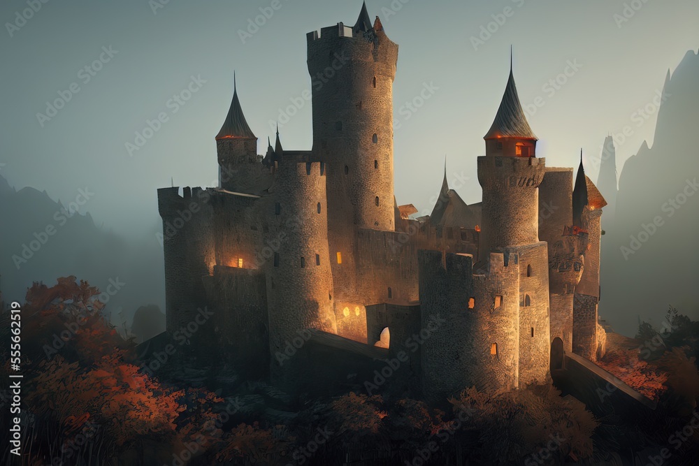 old castle in the night, Generative AI