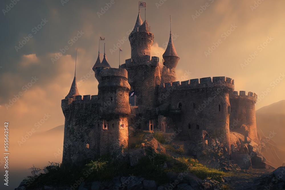 castle in the sunset, Generative AI