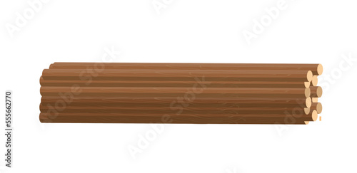 Pile of logs. Chopped trees, firewood, Fue. Wooden building material. Flat vector illustration.