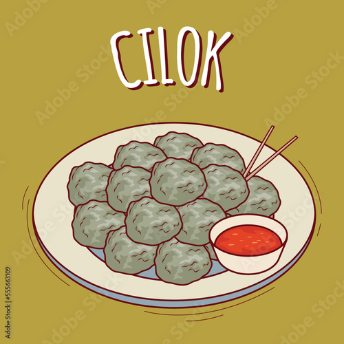 Cilok illustration Indonesian food with cartoon style