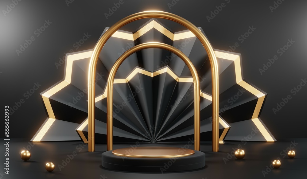 3D rendering of blank product background for cream cosmetics Modern black podium background 3D rendering of blank product background for cream cosmetics Modern black podium background
