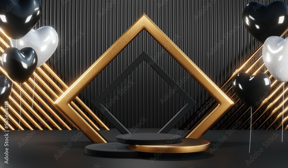 3D rendering of blank product background for cream cosmetics Modern black podium background