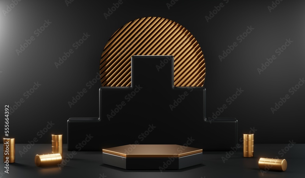 3D rendering of blank product background for cream cosmetics Modern black podium background